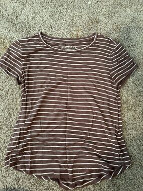 Aeropostale Brown & White Striped Short Sleeve Tee